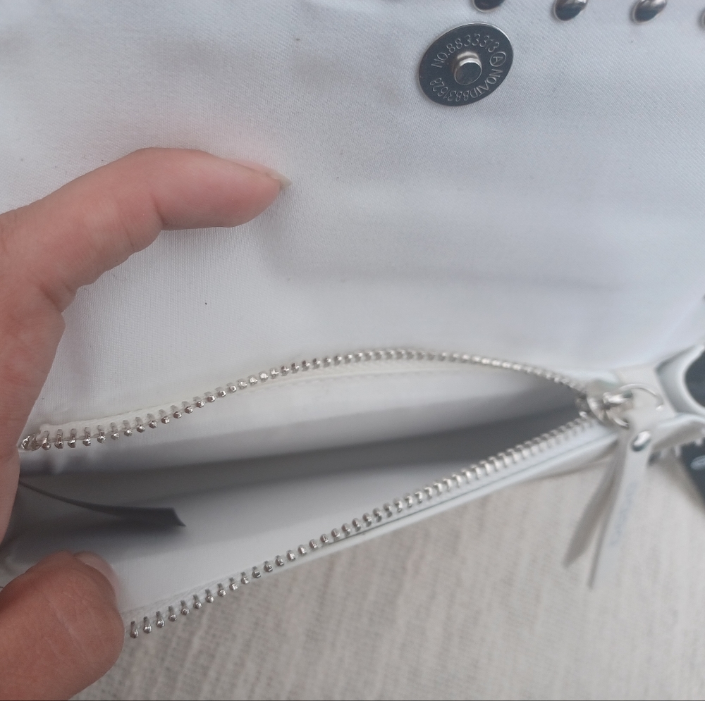 bebe White Studded Logo Crossbody Belt Bag - Picture 5 of 8